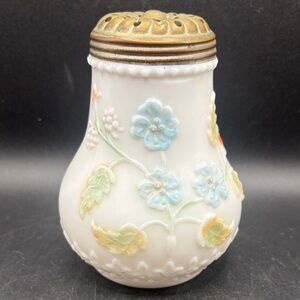Antique American Early American Pattern Milk Glass EAPG Floral Sugar Shaker